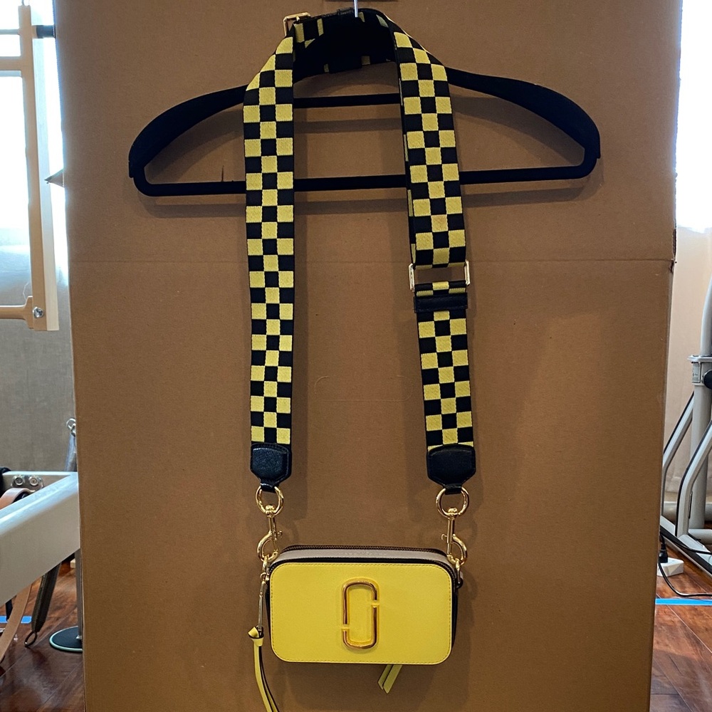 Marc Jacobs Yellow Crossbody Camera Bag with Checker Strap